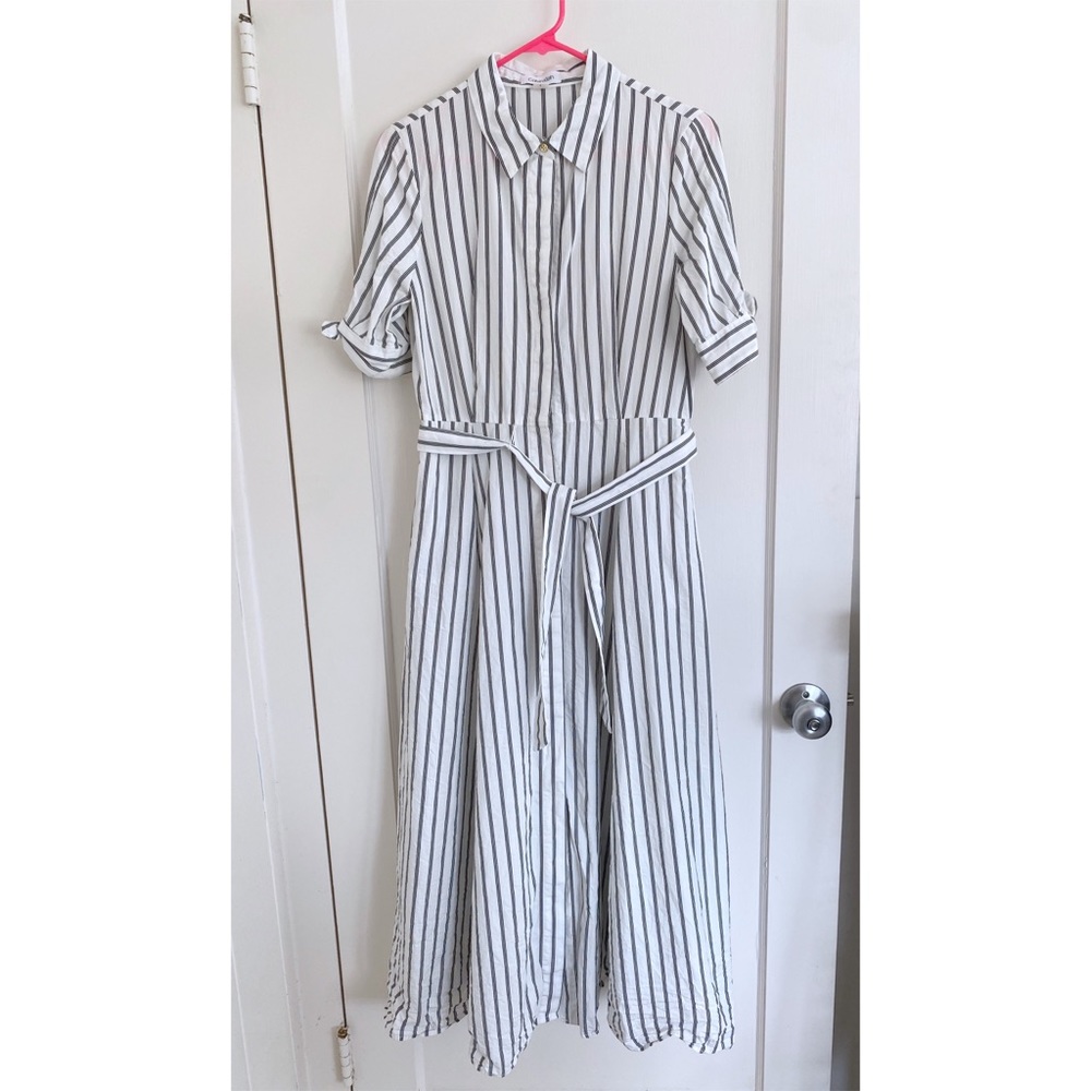 Calvin Klein Pinstripe Flare Dress